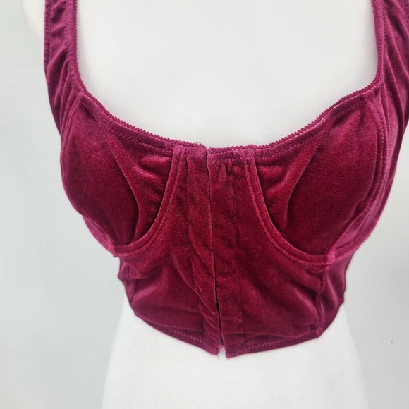 Out From Under Velvet Crop Top Corset Top Red Burgundy Women's Size Large - Picture 3 of 7